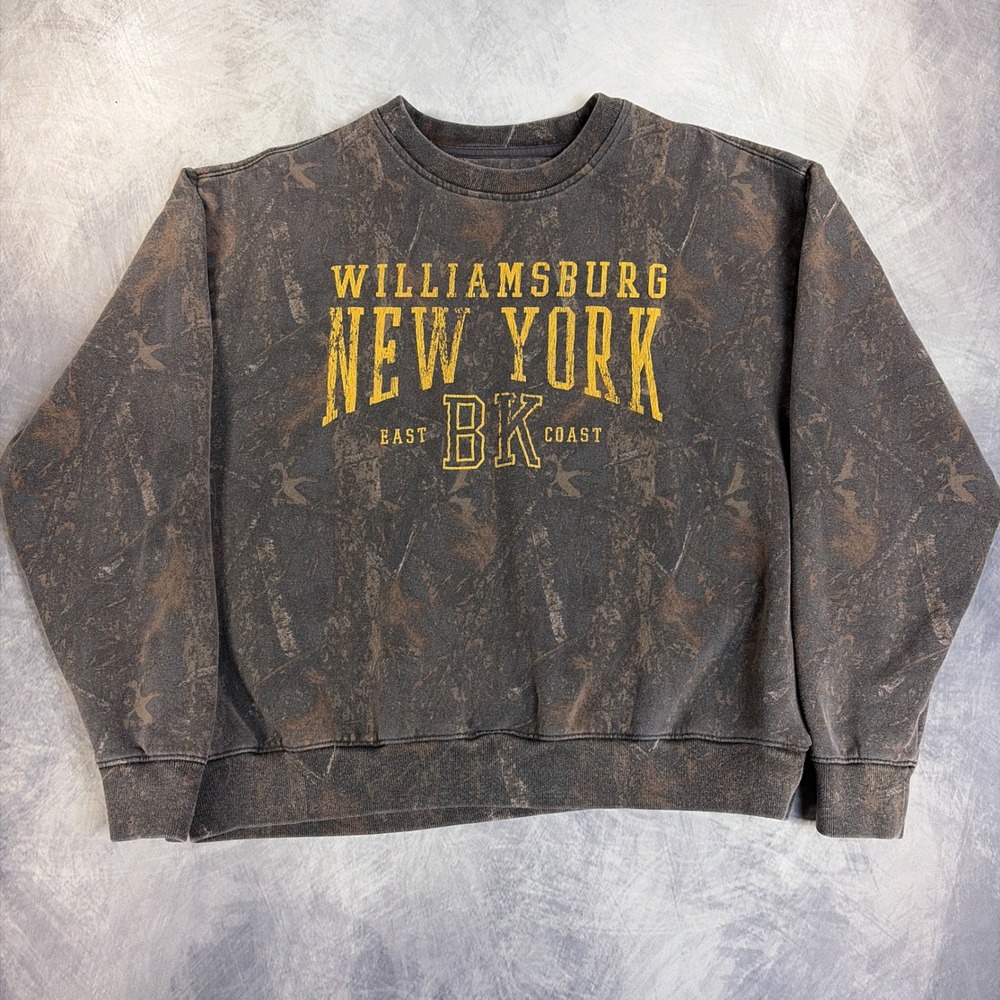 Vintage Cotton On Sweatshirt Mens M Grey Williamsburg New York Graphic Acid Wash